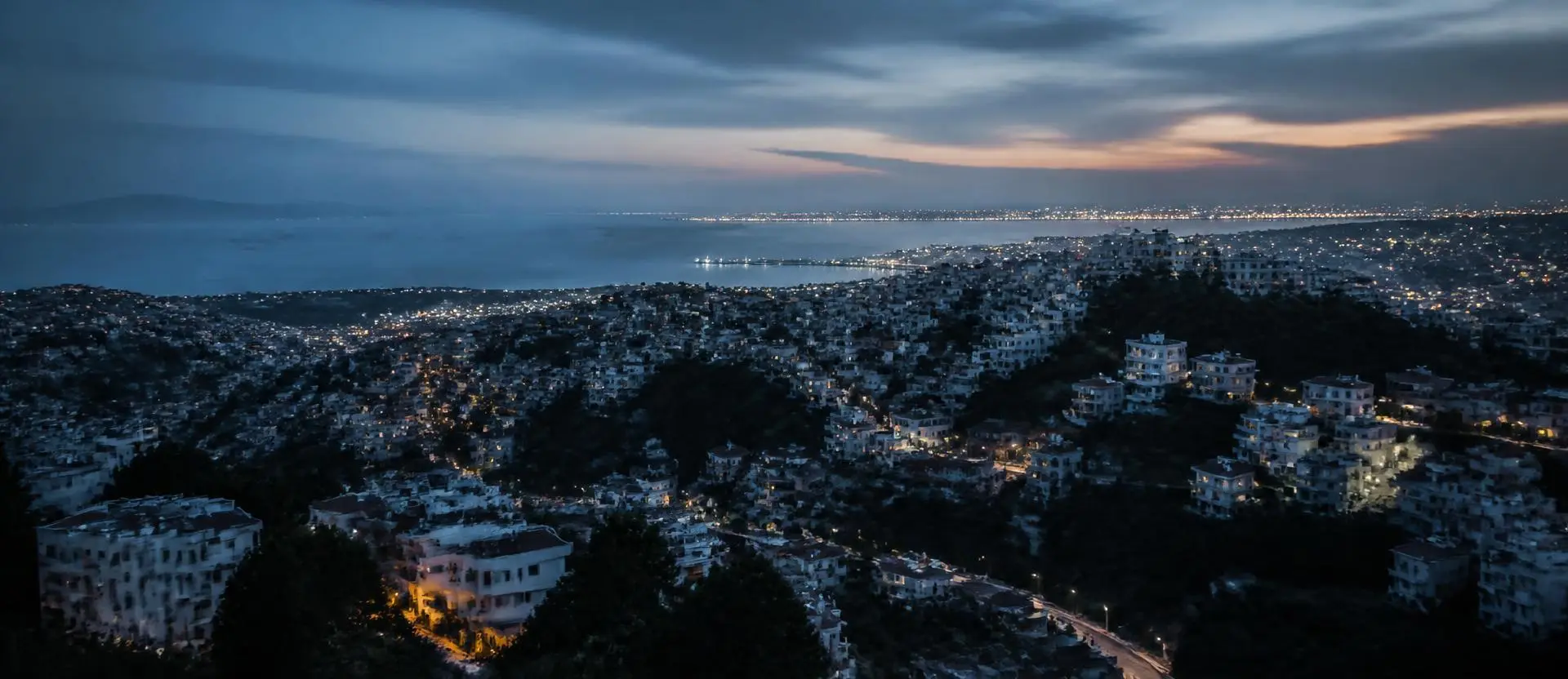 Aerial view of a residential district of Algiers at dusk